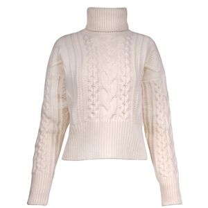 Roberto Collina Dolcevita Cropped Cable Knit Sweater in Bianco